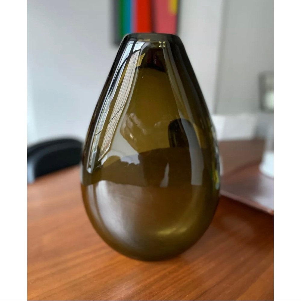Large vintage dark green glass modernist vase by Bengt Orup for Johansfors